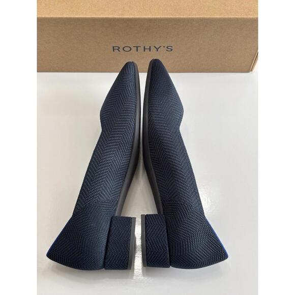 Rothy's The High Point Block Heel Women's 11.5 Navy Herringbone Knit Shoes NEW - Picture 6 of 16